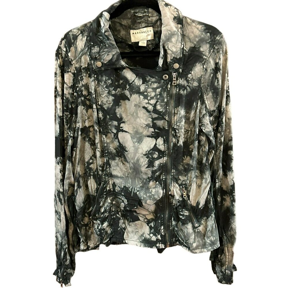 Marrakech Women's Black White Tie-Dye Moto Jacket Small Grunge Goth Y2K Style